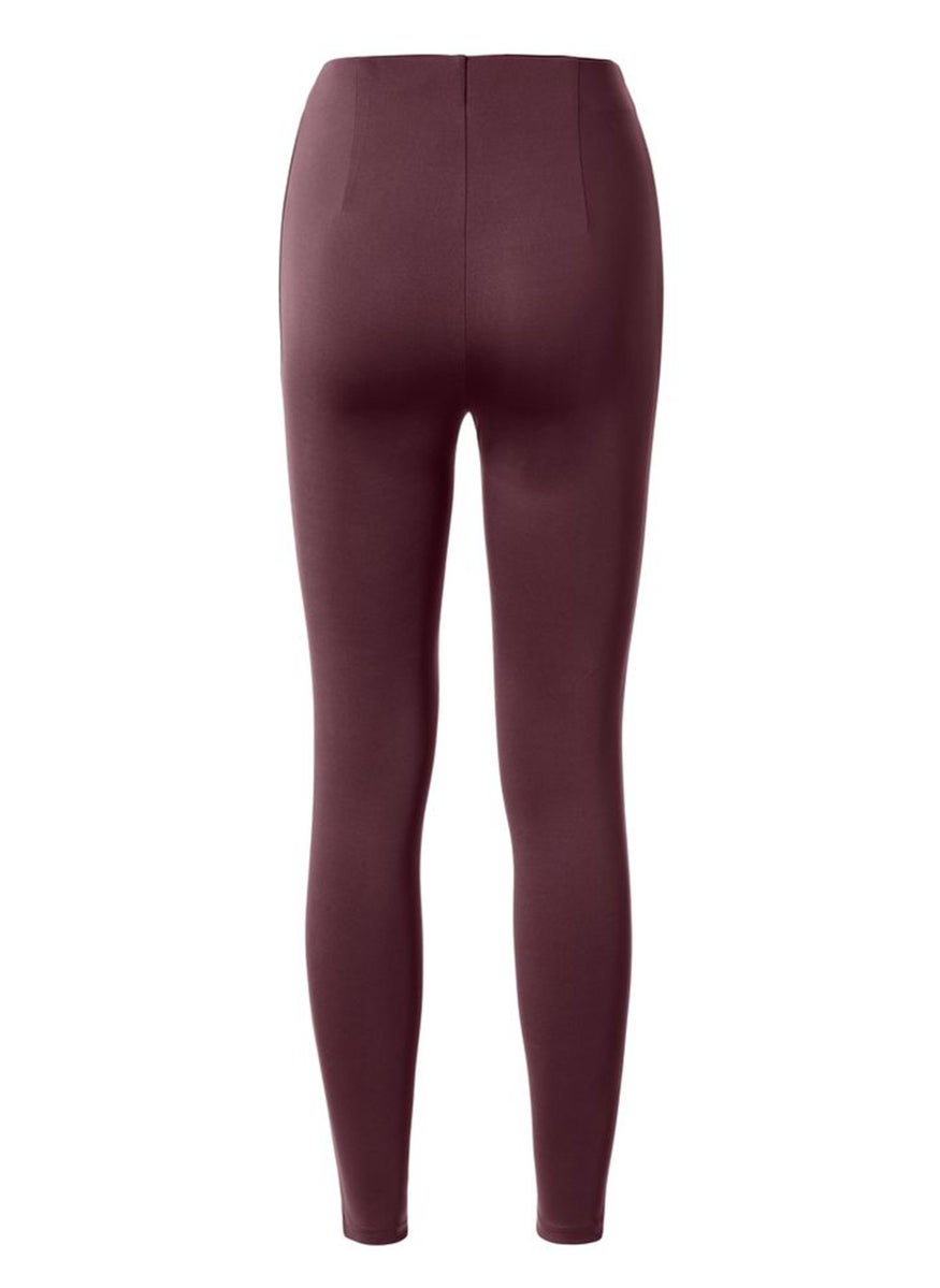 Tchibo Women Skinny Fit Pull On Plain Leggings, Dark Maroon  - Image 3