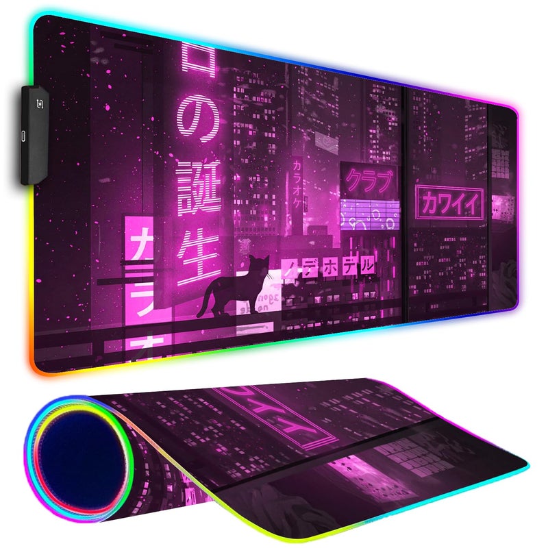 Armanza RGB Gaming Mouse Pad, Large Mousepad with Led Light, Gaming Accessories Keyboard Pad for Desk, Non-Slip Rubber Base Big Mouse Mat for Gamer, 31.5 X 11.8 Inch, Purple Anime - Image 1