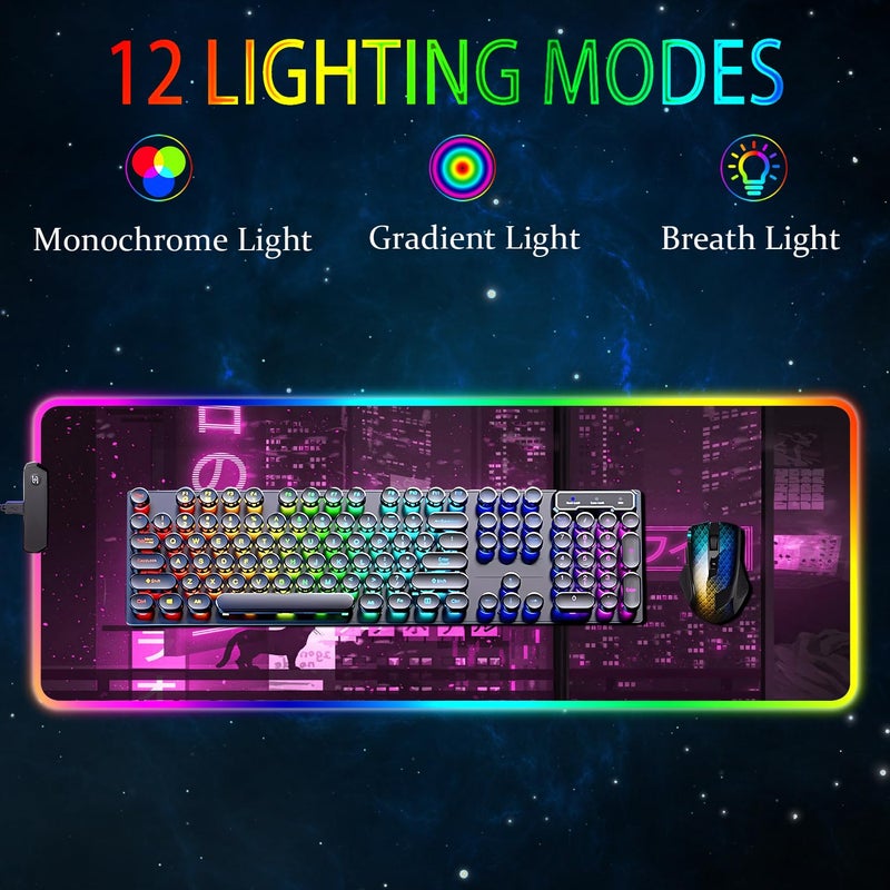 Armanza RGB Gaming Mouse Pad, Large Mousepad with Led Light, Gaming Accessories Keyboard Pad for Desk, Non-Slip Rubber Base Big Mouse Mat for Gamer, 31.5 X 11.8 Inch, Purple Anime - Image 2