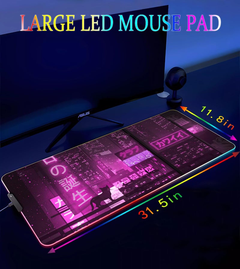 Armanza RGB Gaming Mouse Pad, Large Mousepad with Led Light, Gaming Accessories Keyboard Pad for Desk, Non-Slip Rubber Base Big Mouse Mat for Gamer, 31.5 X 11.8 Inch, Purple Anime - Image 4