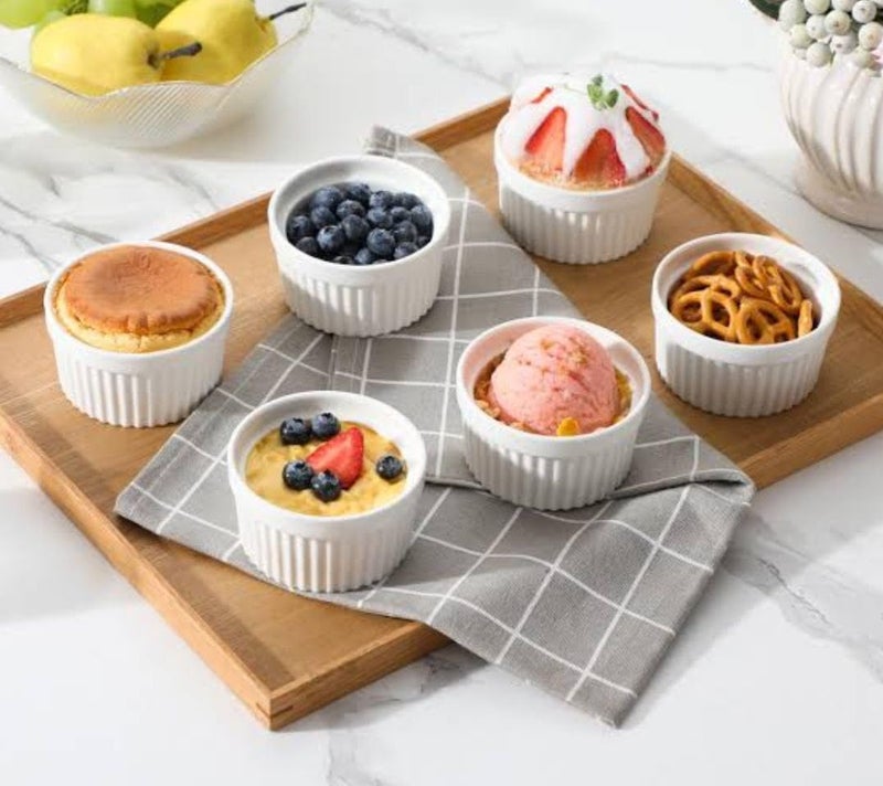 Generic Porcelain Ramekins Set of 6, White Ceramic Dessert Bowls, 8.5 cm .flo - Image 1