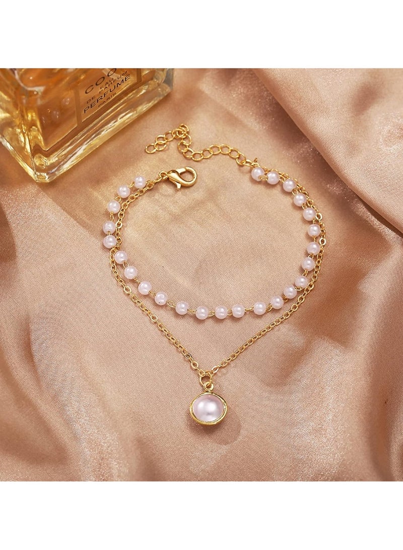 Huitich Elegant Double-Layer Pearl & Pendant Necklace for Women  - Image 2