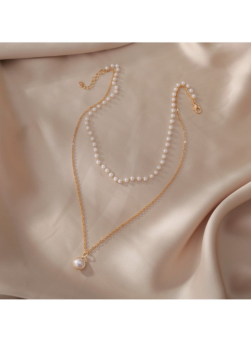 Huitich Elegant Double-Layer Pearl & Pendant Necklace for Women  - Image 5