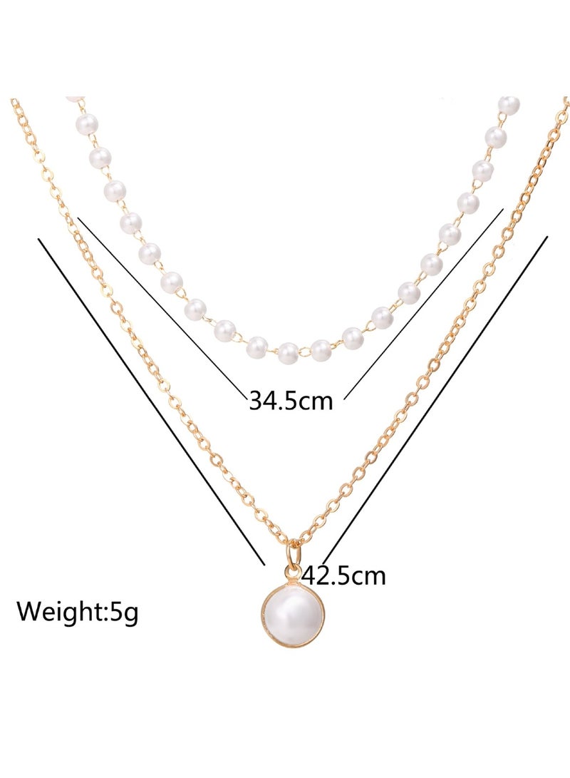 Huitich Elegant Double-Layer Pearl & Pendant Necklace for Women  - Image 3