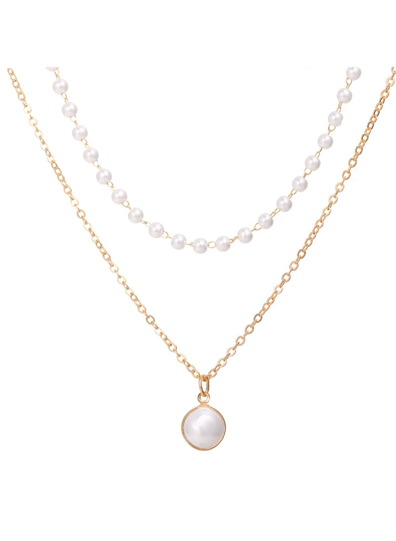 Huitich Elegant Double-Layer Pearl & Pendant Necklace for Women  - Image 4