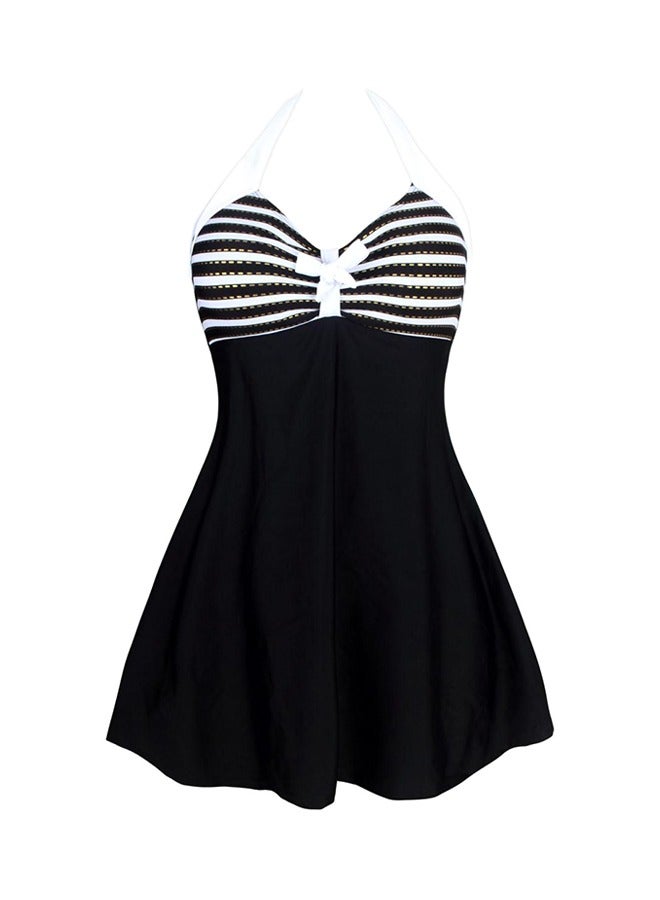 Women's one-piece swimsuit retro striped halter V Neck swimdress Tummy Control Tie Front Tankini with Boyshort Bowknot Halter Bathing Suit Dress  - Image 3