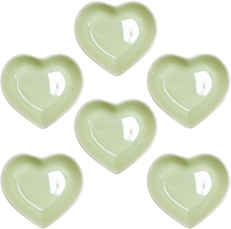 Yuauy 6 pcs Light Green Heart Shaped Porcelain Soy Sauce Dish 165 oz Ceramic Dip Dipping Bowls for Dinner Baking BBQ and Cooking - Image 1