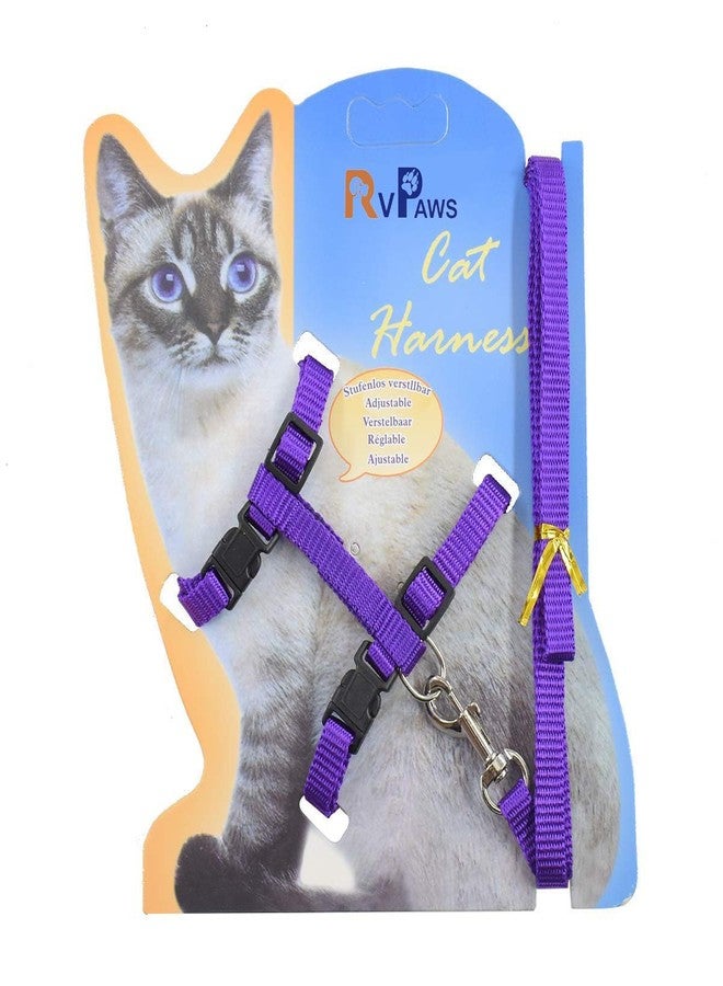 Pups&Pets Nylon Harness Leash Set for Cat Rabbit Kitten and Small Pet Nylon Harness Strap Collar | Cat Training Leash Lead (Purple, Plain) - Image 1