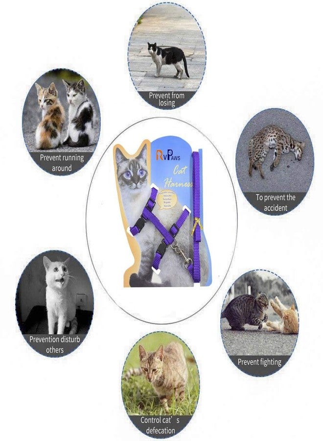 Pups&Pets Nylon Harness Leash Set for Cat Rabbit Kitten and Small Pet Nylon Harness Strap Collar | Cat Training Leash Lead (Purple, Plain) - Image 2