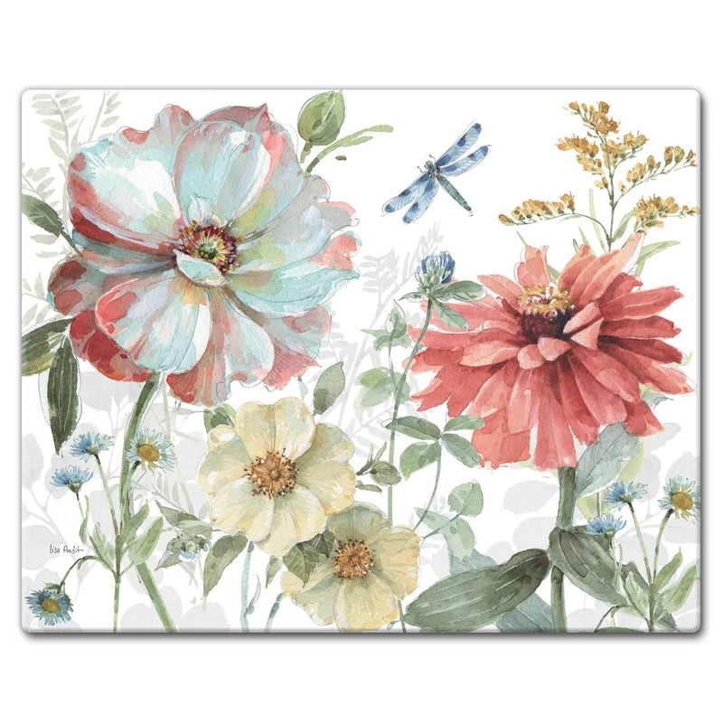CounterArt Spring Meadow 3mm Tempered Glas Cutting Board 15 x 12 Manufactured in the USA Serving Board Charcuterie Board Dishwasher Safe