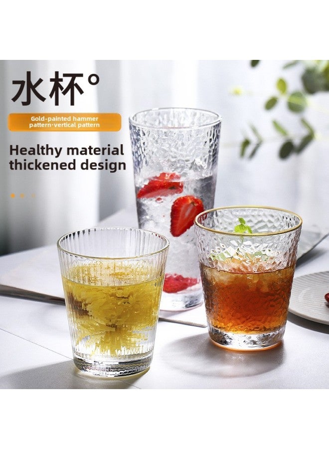 High-looking Light Luxury Water Cup Women's High-grade Glass Cup Coffee Household Milk Cup Couple Cup Boys Juice Cup-Color:Hammered Short Water Cup - Image 2