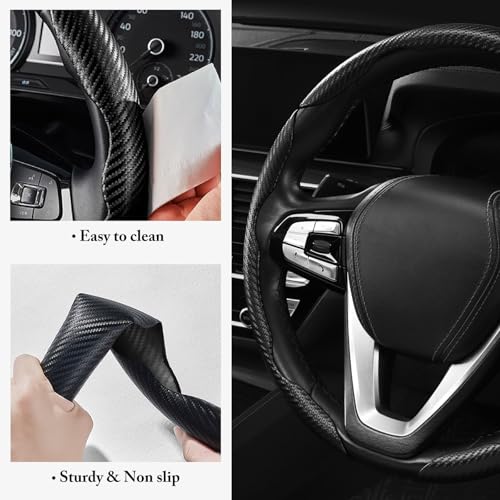 Aotoyou Carbon Fiber Steering Wheel Cover 3pcs Anti-Slip Car Steering Wheel Accessories Snap on Grip 15 inch Universal Matte Black - Image 5