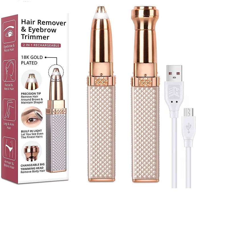 ENINAS Eyebrow Trimmer for Women, 2 in 1 Rechargeable Facial Hair Remover with Replaceable Heads, Professional Painless Personal Hair Removal Eyebrow Razor with Indicator Lights, (Rose Gold) - Image 1