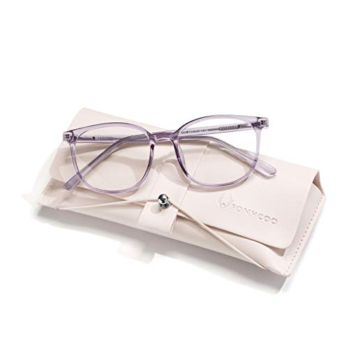 FONHCOO Blue Light Blocking Glasses Fashion Round TR90 Frame Transparent Eyewear Anti UV Blu-Ray Computer Glasses for Women Men (Purple) - Image 1