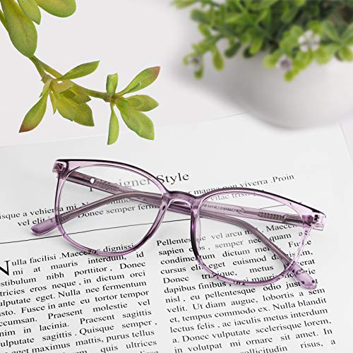 FONHCOO Blue Light Blocking Glasses Fashion Round TR90 Frame Transparent Eyewear Anti UV Blu-Ray Computer Glasses for Women Men (Purple) - Image 5