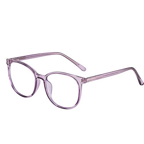 FONHCOO Blue Light Blocking Glasses Fashion Round TR90 Frame Transparent Eyewear Anti UV Blu-Ray Computer Glasses for Women Men (Purple) - Image 2