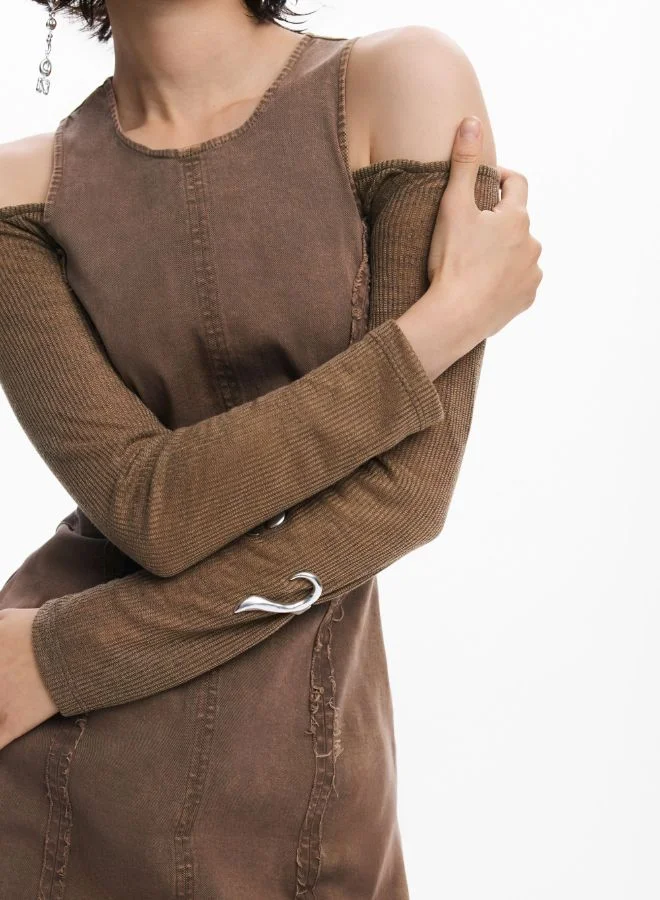 Desigual mocha Denim Combined Dress for Women | Best Price UAE