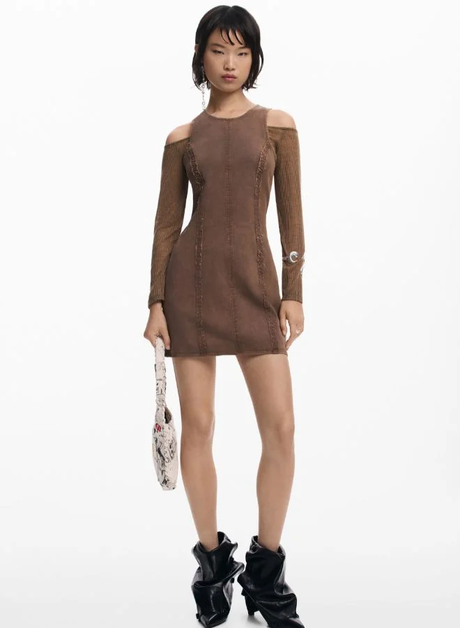 Desigual mocha Denim Combined Dress for Women | Best Price UAE