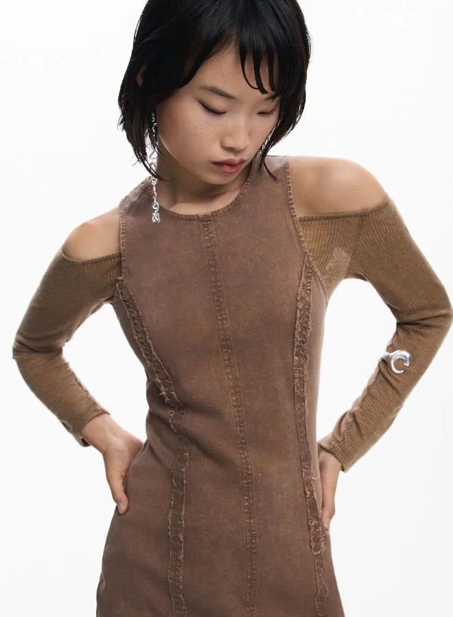 Desigual mocha Denim Combined Dress for Women | Best Price UAE