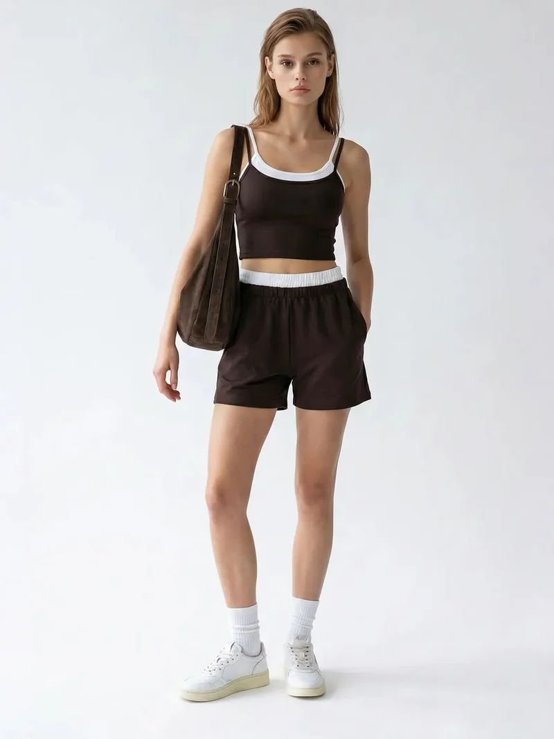 ميكسراي MIXRAY Two-Piece Crop T-Shirt And Shorts Set