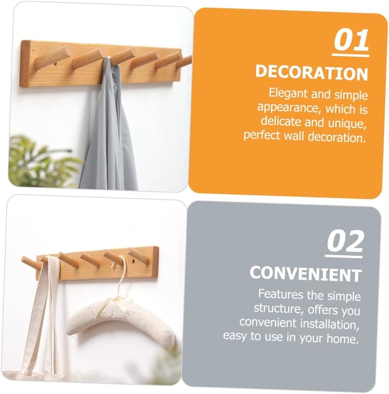 Solid Wood Wall Hook Rack Coat Hat Organizer for Entryway Kitchen Bathroom - Image 5