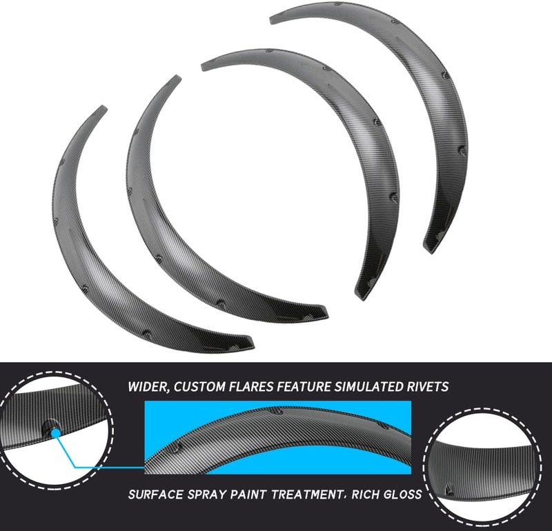 DREAMIZER 4x 2"/50mm Flexible Car Fender Flares Universal Extra Wide Body Kit Wheel Arch Protector, Carbon Fiber - Image 3