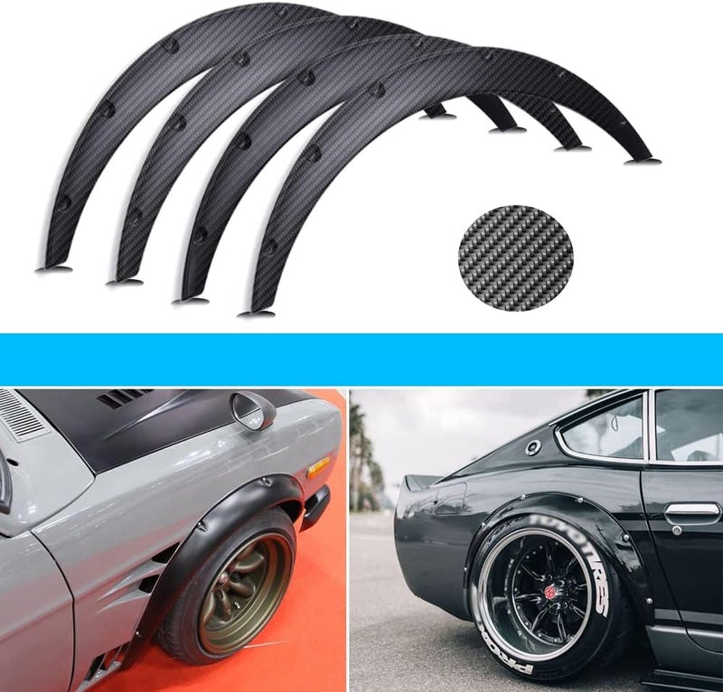 DREAMIZER 4x 2"/50mm Flexible Car Fender Flares Universal Extra Wide Body Kit Wheel Arch Protector, Carbon Fiber - Image 1