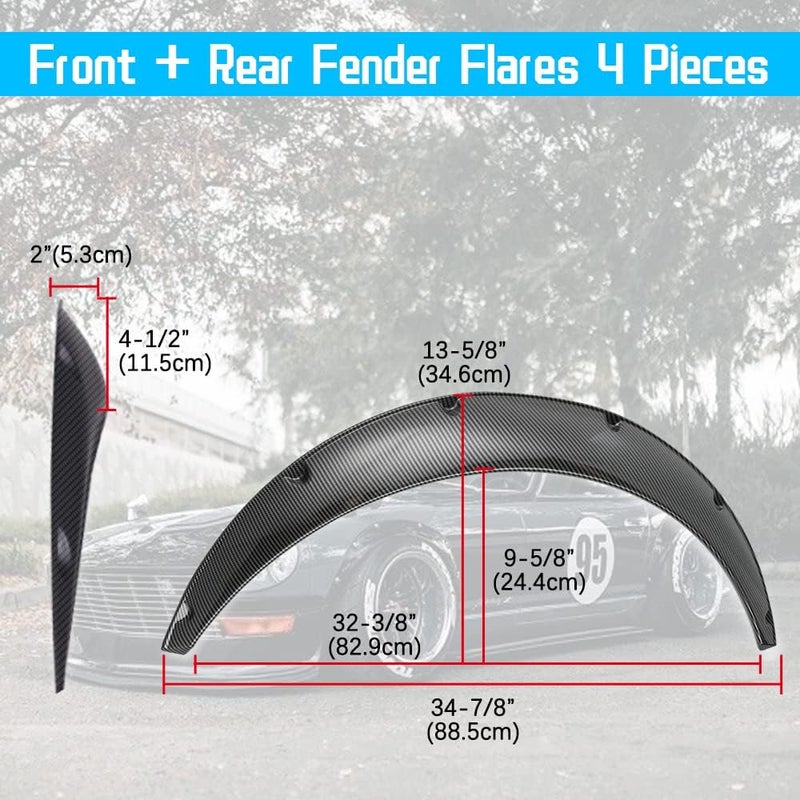 DREAMIZER 4x 2"/50mm Flexible Car Fender Flares Universal Extra Wide Body Kit Wheel Arch Protector, Carbon Fiber - Image 4