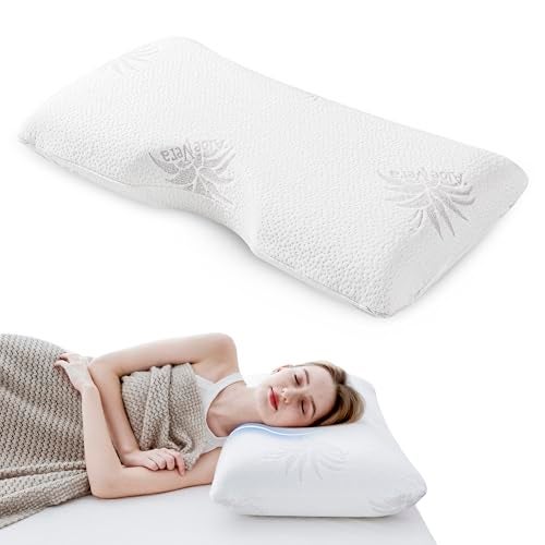 MLILY EGOHOME Cervical Neck Pillow Aloe Vera Infused Memory Foam Side Sleeper Pillow for Neck Pain Skin Friendly Medium Firm 30x16 Inches
