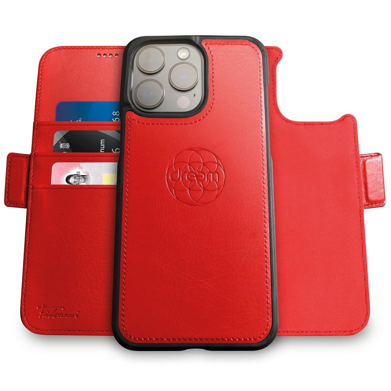 Dreem Wallet Case for iPhone 14 Pro Max 2 Way Phone Stand Magnetic Detachable Vegan Leather Flip Cover RFID Blocking Card Holder MagSafeFit Gift Box Fibonacci Red - Image 2