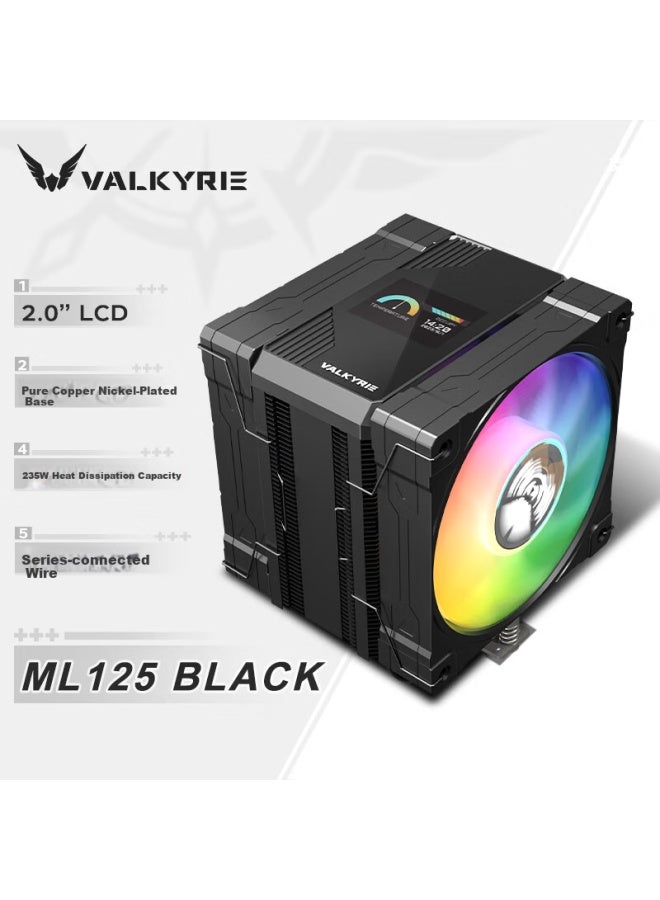 Valkyrie Ml125 Black Vk Cpu Air Cooler, Anti-gravity 6 Heat Pipes Pure Copper Base, 2.0-inch Ips Lcd Screen, Compatible With Lga1700 Am5 - Image 1