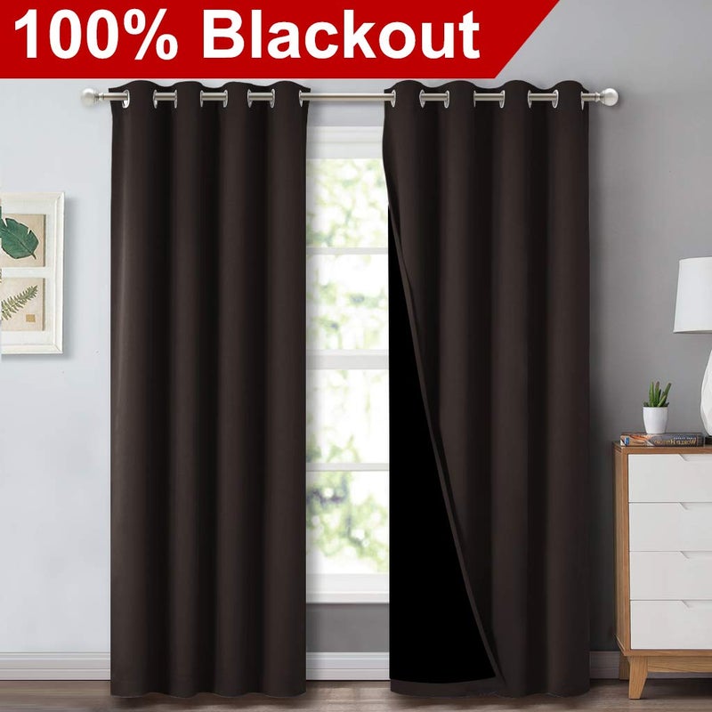 NICETOWN High End Thermal Curtains, Full Blackout Curtains 84 inches Long for Dining Room, Soundproof Window Treatment Drapes for Hall Room, Brown, 52 inches Wide Per Panel, Set of 2 Panels - Image 2