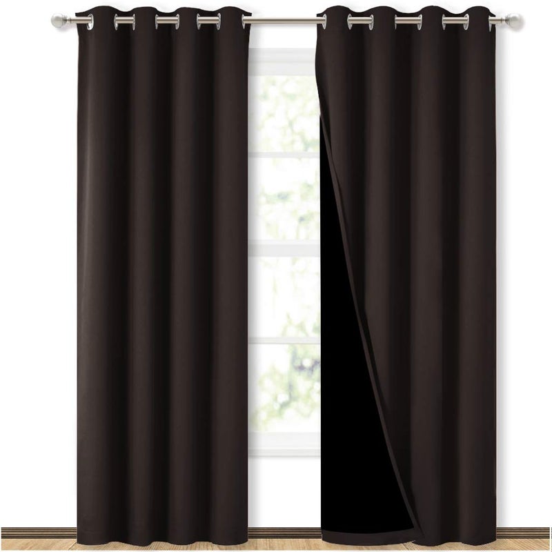NICETOWN High End Thermal Curtains, Full Blackout Curtains 84 inches Long for Dining Room, Soundproof Window Treatment Drapes for Hall Room, Brown, 52 inches Wide Per Panel, Set of 2 Panels - Image 1