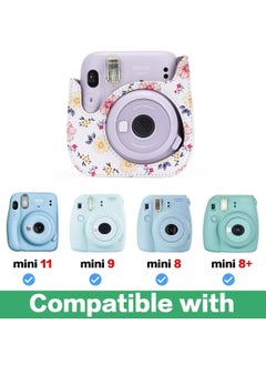 KASTWAVE Protective & Portable Case Compatible with fujifilm instax Mini 11/ 9/ 8/ 8+ Instant Film Camera with Accessory Pocket and Adjustable Strap (Flowers White)  - Image 5