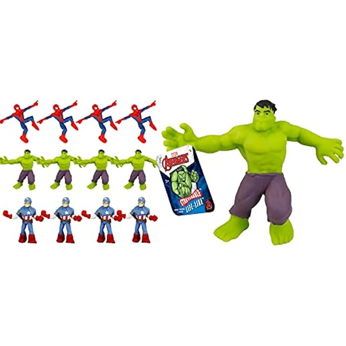 Ja-Ru Marvel Avengers Stretchy Toys Heroes Squish & Pull Toys (12 Units) Hulk Captain America & Spiderman Anxiety Calming Fidget Toy, Stress Toys for Kids & Boys Toys DEF-6900-12 - Image 1