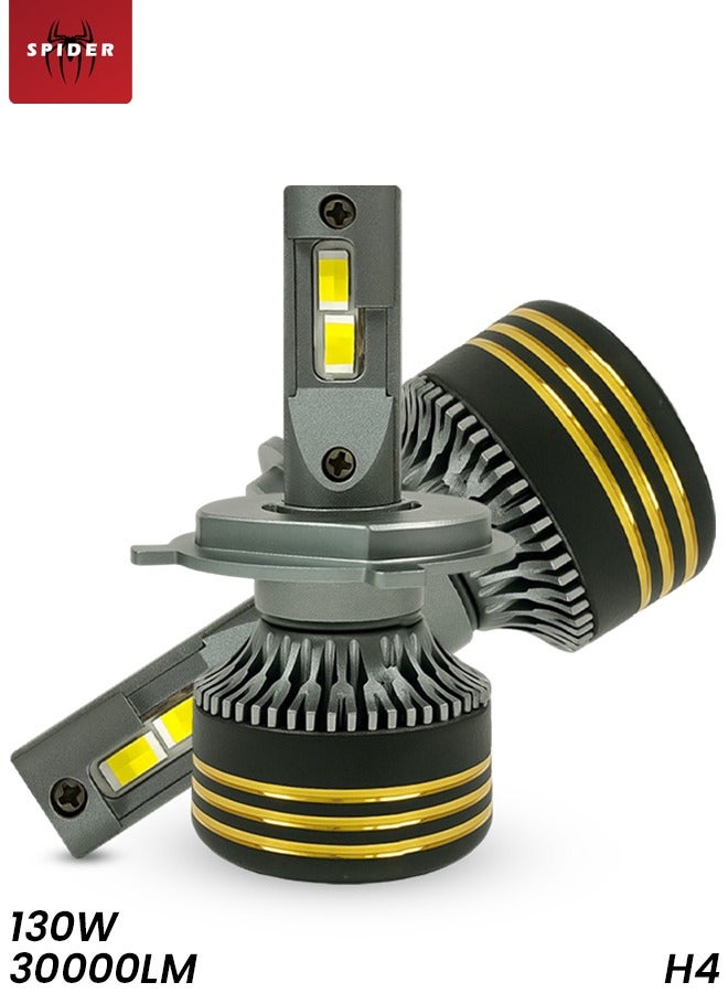 SPIDER M8 Pro Silver LED Headlight Bulbs H4 130W 30000LM 6500K Super Bright Conversion Kit – IP65 Waterproof, Aviation Aluminum Cooling, 12V-24V, >30000H Lifespan, Focused Beam, No Dark Spots, Easy Plug & Play for Cars, SUVs, Motorcycles, ATVs - Image 1