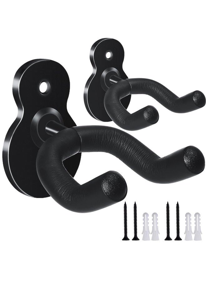 LALAOKS Guitar Hanger Wall Mount 2 Pack hook Metal Holder Black for Acoustic Electric Bass Guitars Ukulele and More Instruments - Image 1