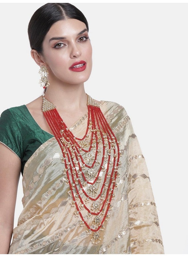 Peora Traditional Jewellery Red Floral Multi Layered Necklace Earrings Jewellery Set For Women Girls - Image 3