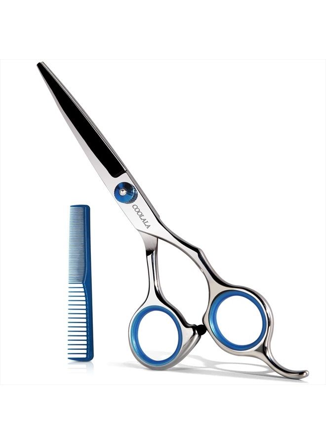 COOLALA Stainless Steel Hair Cutting Scissors 6.5 Inch Hairdressing Razor Shears Professional Salon Barber Haircut Scissors, One Comb Included, Home Use for Man Woman Adults Kids Babies - Image 1