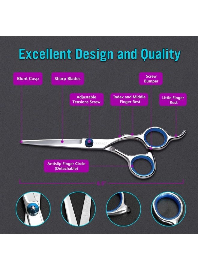 COOLALA Stainless Steel Hair Cutting Scissors 6.5 Inch Hairdressing Razor Shears Professional Salon Barber Haircut Scissors, One Comb Included, Home Use for Man Woman Adults Kids Babies - Image 3