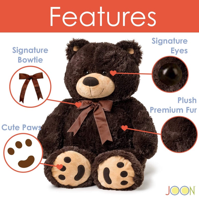 Joon Big Teddy Bear  Fluffy Fur Ribbon  Bow Signature Footprints Huggable  Lovable Joy Ideal Gift for Baby Showers Loved Ones Perfect Big Cuddly Plush Toy Companion 28 Inches Dark Brown - Image 3