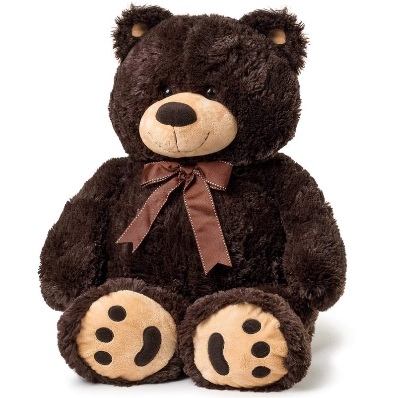 Joon Big Teddy Bear  Fluffy Fur Ribbon  Bow Signature Footprints Huggable  Lovable Joy Ideal Gift for Baby Showers Loved Ones Perfect Big Cuddly Plush Toy Companion 28 Inches Dark Brown - Image 2