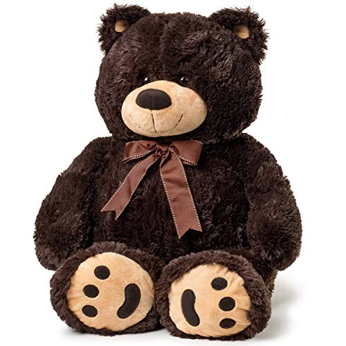 Joon Big Teddy Bear  Fluffy Fur Ribbon  Bow Signature Footprints Huggable  Lovable Joy Ideal Gift for Baby Showers Loved Ones Perfect Big Cuddly Plush Toy Companion 28 Inches Dark Brown - Image 1