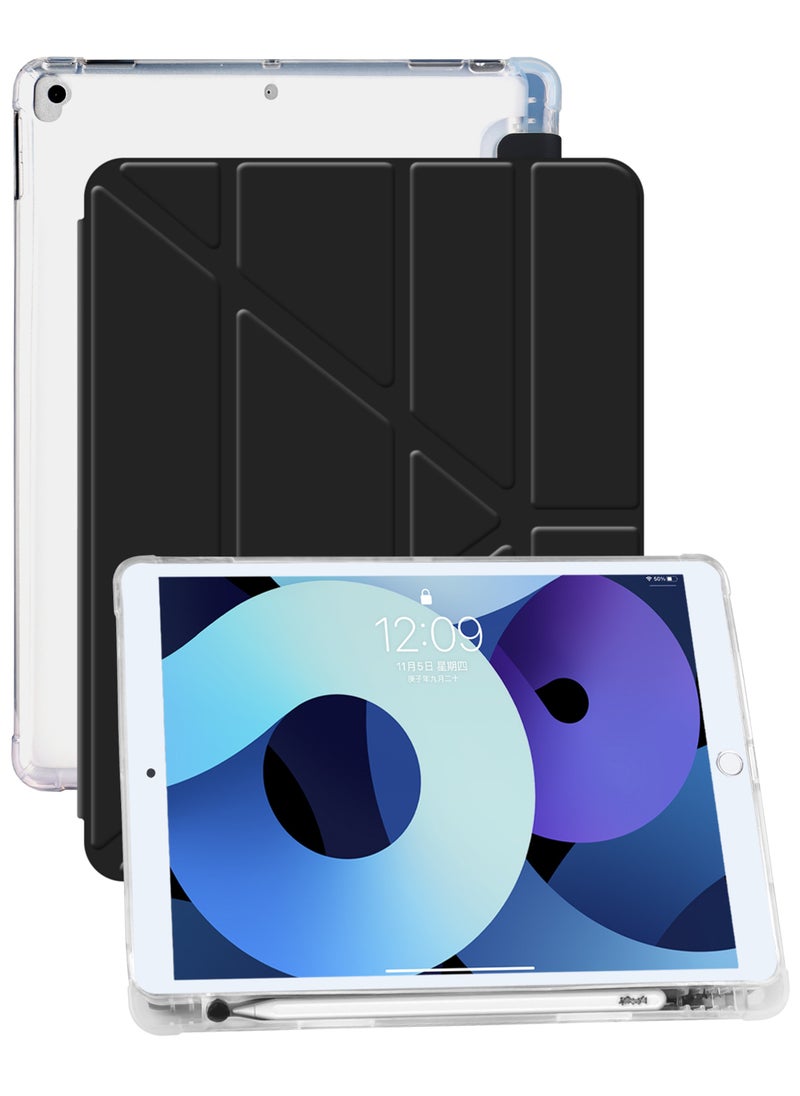 Rock Pow - Case for iPad 10.2-Inch (9th/8th/7th Generation 2021/2020/2019) with Pencil Holder Clear Transparent Back Shell Slim Stand Shockproof Tablet Cover Auto Wake/Sleep - Image 1