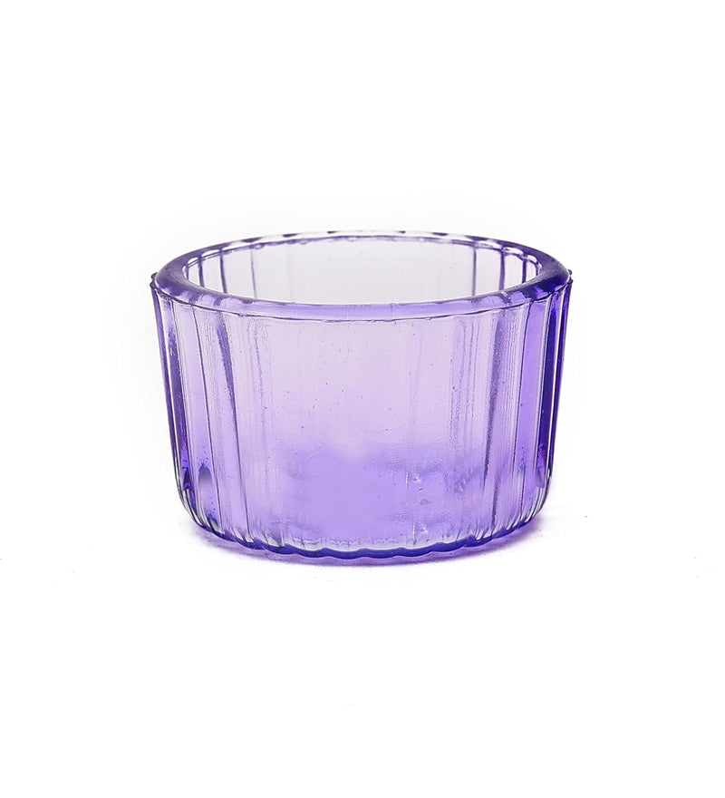 OGGN Glass Ribbed Tealight Holder SetTLight Holder for Diwali Decoration Items Purple Small Pack of 4 - Image 1