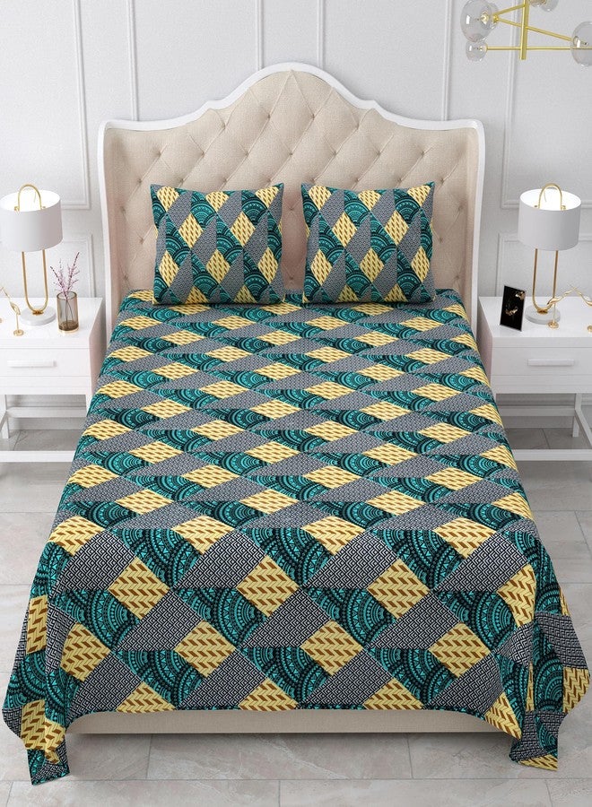 Bella Casa Double Bedsheet Set Cotton King Size with 2 Pillow Covers Geometric Desige Multi Colour - Stella Collection - Image 2