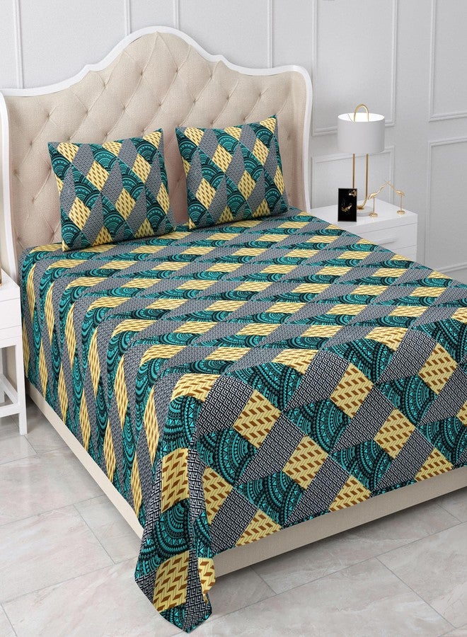 Bella Casa Double Bedsheet Set Cotton King Size with 2 Pillow Covers Geometric Desige Multi Colour - Stella Collection - Image 1