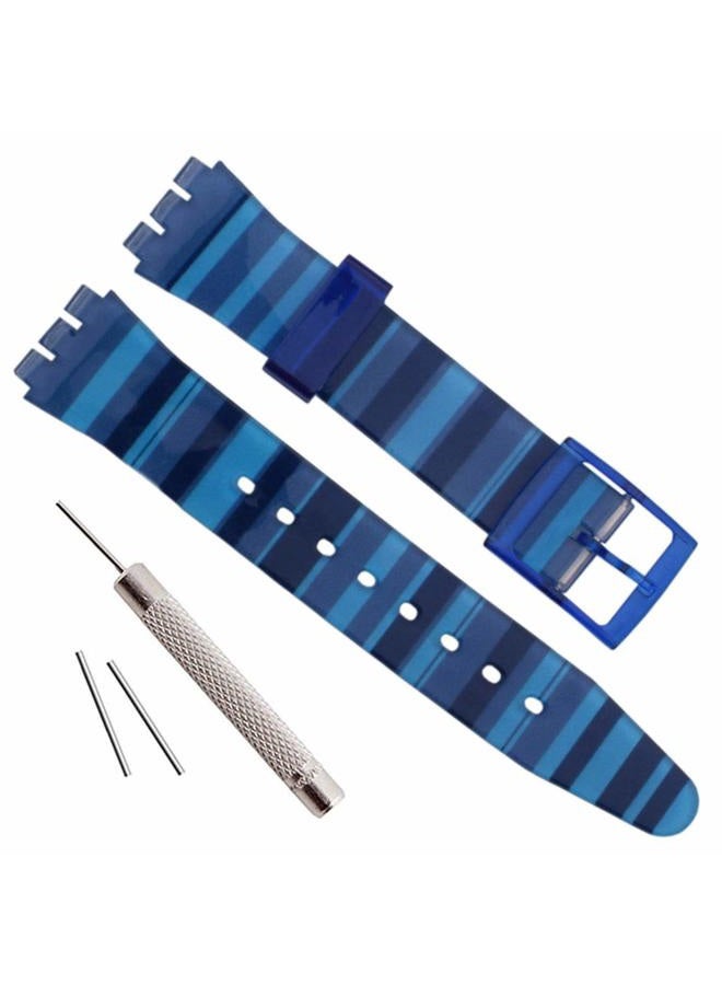 GREENOLIVE OliBoPo Replacement Waterproof Silicone Rubber Watch Strap Watch Band for Swatch (17mm 19mm 20mm) (17mm, Gradient Blue) - Image 1