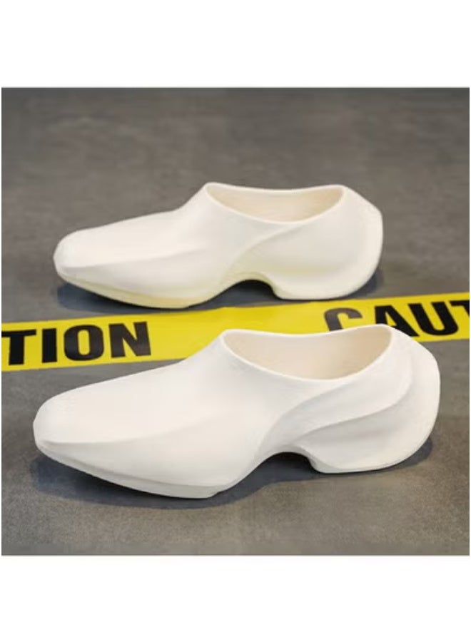 One-step casual sandals for men, kitchen thick-soled trendy shoes, comfortable and non-slip summer slippers (white)  - Image 5