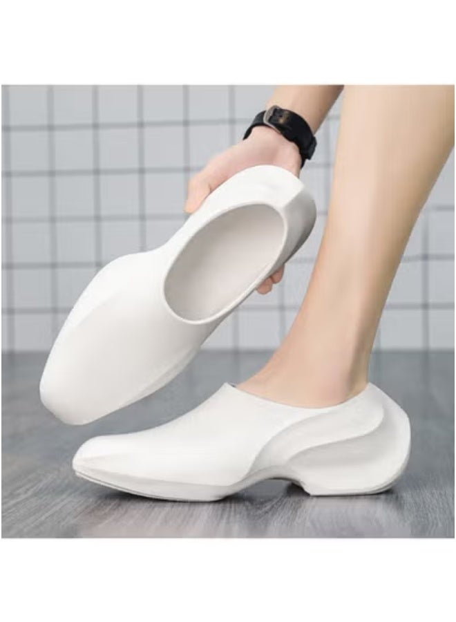 One-step casual sandals for men, kitchen thick-soled trendy shoes, comfortable and non-slip summer slippers (white)  - Image 4